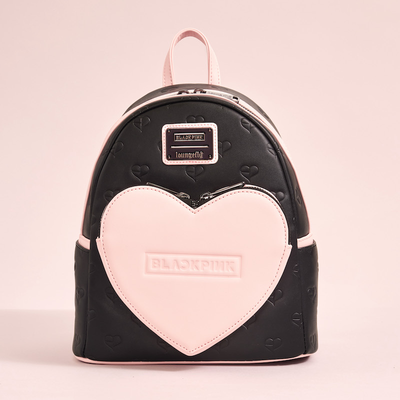 Image of our Loungefly BLACKPINK Mini Backpack against a pink background
